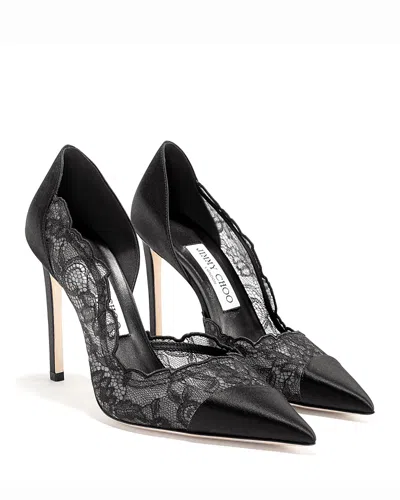 Jimmy Choo Women's Brigitte 100 Lace & Satin Pumps In Black