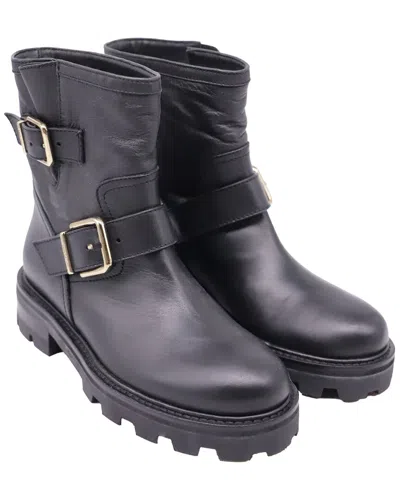 Pre-owned Jimmy Choo Women's Calfskin Leather Youth Ii Buckled Bootie (authentic Pre-  Loved)