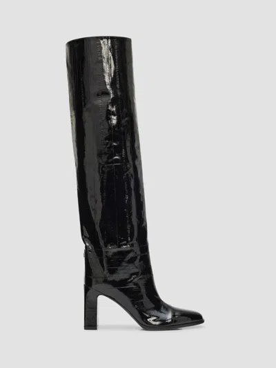 Jimmy Choo Women's Caly 85mm Eel-embossed Leather Over-the-knee Boots In Black
