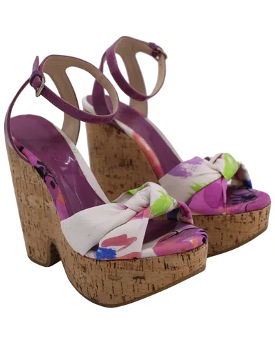 Jimmy Choo Women's Canvas Gleam Printed Cork Wedge Sandal (authentic Pre-  Loved)