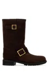 Jimmy Choo Women Chocolate Suede Biker Ankle Boots In Brown