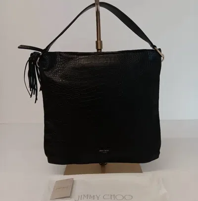 Jimmy Choo Women's Croc-embossed Leather Soft Hobo Bag In Black