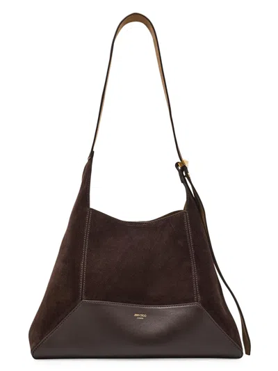 Jimmy Choo Large Diamond Hobo Suede Bag In Brown
