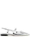 Jimmy Choo Pointed Toe Metallic Leather Sling Back Ballerina In Silver