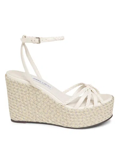 Jimmy Choo 100mm Dree Leather Espadrille Wedge Sandals In White