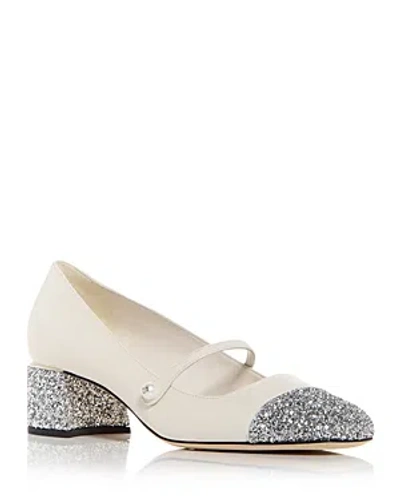 Jimmy Choo White Leather Pumps With Glittered Toe Ca In Neutral