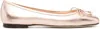 Jimmy Choo Powder Pink Metallic Leather Ballet Flats With Bow Detailing And Square Toe In Powder