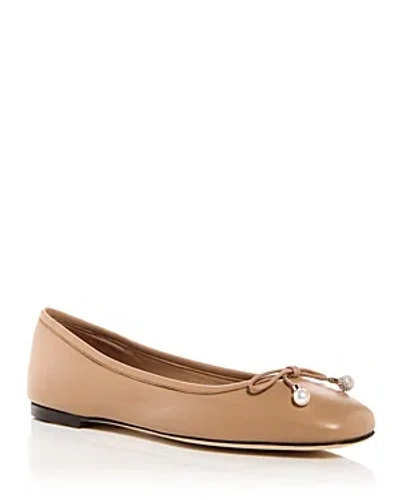 Jimmy Choo Elme Embellished Leather Ballet Flats In Biscuit