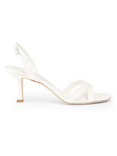 Jimmy Choo Womens Latte Elsy 70 Leather Heeled Sandals Eur 41 / 8 Uk In White