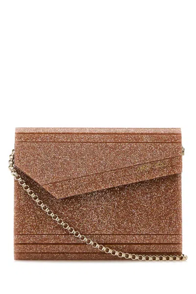 Jimmy Choo Candy Clutch In Pink Glitter Acrylic Fabric In Brown