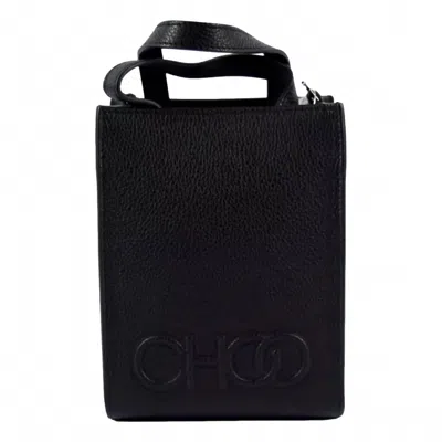 Jimmy Choo Women's Embossed Logo Leather Mini Shopper Crossbody Handbag In Black