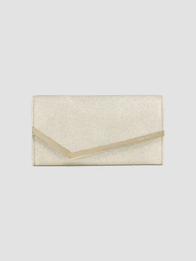 Jimmy Choo Women's Emmie Glitter Leather Clutch In Platinum