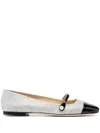 Jimmy Choo Elisa Glittered And Patent-leather Mary Jane Ballet Flats In Silver