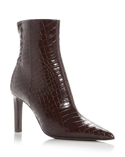 Jimmy Choo Croc-embossed Leather Ankle Boots With Pointed Toe In Brown