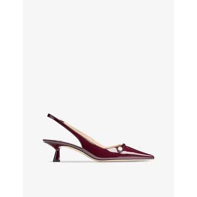 JIMMY CHOO WOMENS GARNET AMITA 45 FAUX PEARL-EMBELLISHED PATENT-LEATHER HEELED COURTS EUR 41 / 8 UK