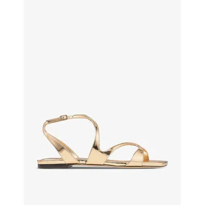 JIMMY CHOO JIMMY CHOO WOMENS GOLD AYLA LIQUID-GOLD LEATHER SANDALS