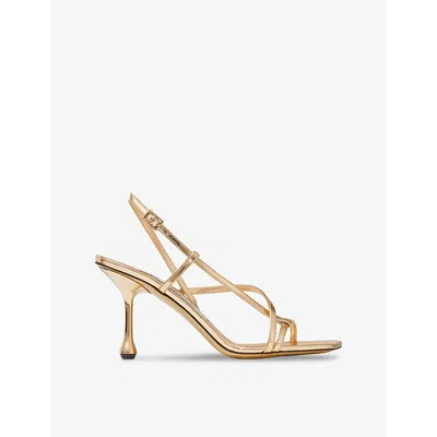 JIMMY CHOO WOMENS GOLD ETANA 80 LEATHER HEELED SANDALS EUR 39.5 / 6.5 UK