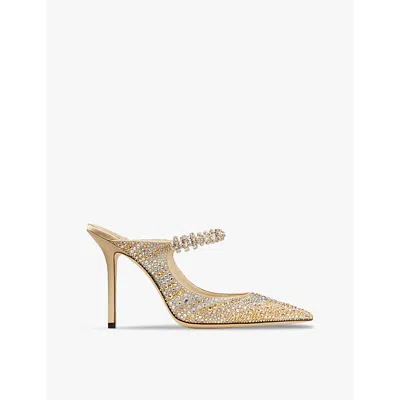 Jimmy Choo Womens Gold Mix Bing 100 Crystal-embellished Satin Heeled Mules