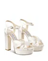 Jimmy Choo Heloise 120 Bow-embellished Lizard-effect Leather Platform Sandals In White
