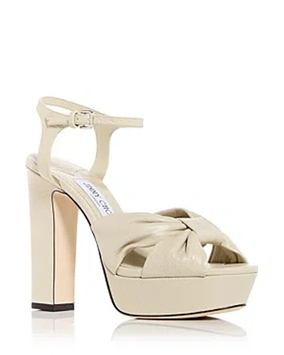 Jimmy Choo Women's Heloise 120 Snake Embossed High Block Heel Platform Sandals In Bamboo