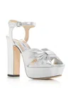 Jimmy Choo Heloise 120 Metallic Nappa Leather Platform Sandals In Silver