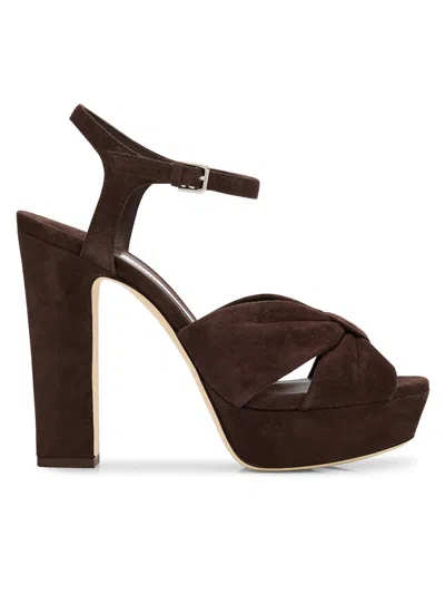 Jimmy Choo Heloise 120 Suede Ankle-strap Platform Sandals In Brown