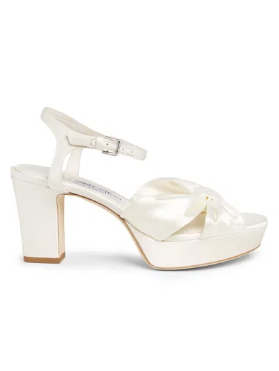 Jimmy Choo Women's Heloise 80mm Leather & Satin Platform Sandals In White