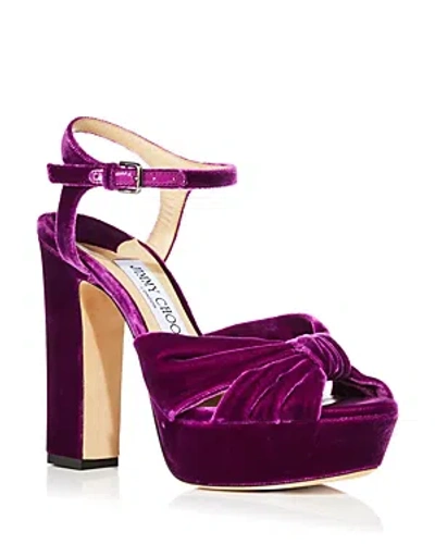 Jimmy Choo Women's Heloise Velvet High Heel Platform Sandals In Boysenberry