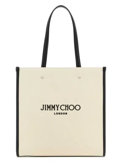 JIMMY CHOO WOMEN'S IVORY CANVAS N/S TOTE M SHOPPING BAG