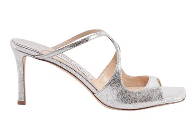 Pre-owned Jimmy Choo Women's  Anise 75mm Mule Champange Leather Sneakers In Silver