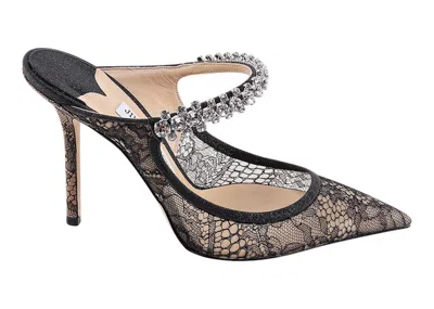 Pre-owned Jimmy Choo Women's  Bing 100mm Heeled Mule Lace Sneakers In Black/nude/crystal