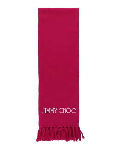 Pre-owned Jimmy Choo Women's  Wool Logo Scarf In Bright Pink