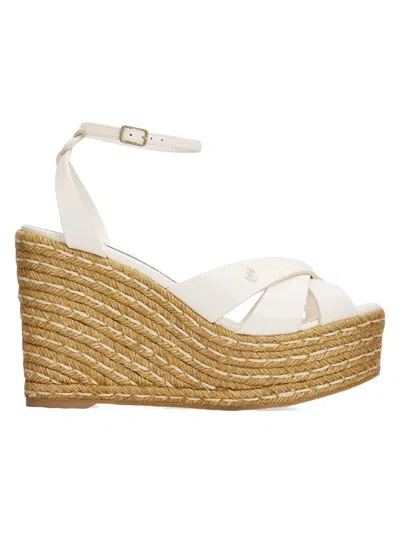 Jimmy Choo Women's Korra 100mm Leather Espadrille Wedge Sandals In White