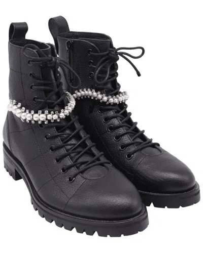 Jimmy Choo Women's Leather Cruz Embellished Combat Boot (authentic Pre-loved) In Black