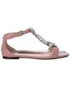 Jimmy Choo Crystal Embellished T-strap Flat Sandals In Pink Leather In Pink