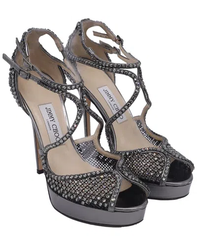 Jimmy Choo Women's Leather Falcon Mesh Embellished Sandal (authentic Pre-  Loved) In Gray