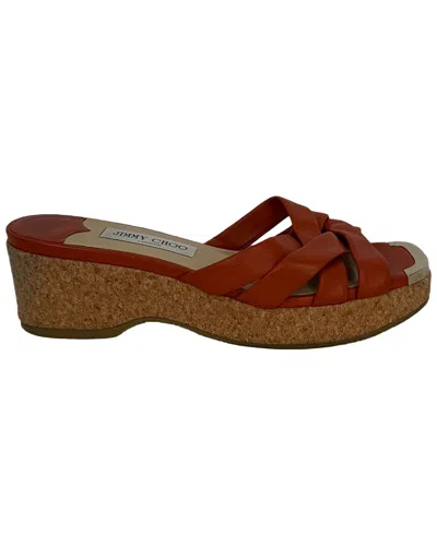Pre-owned Jimmy Choo Women's Leather Maribou 50 Platform Wedge Slide Sandal (authentic  Pre-loved)