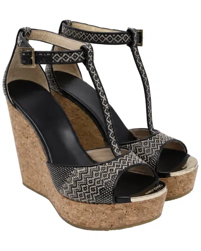 Pre-owned Jimmy Choo Women's Leather Pela Cork Wedge T-strap Sandal (authentic Pre-  Loved)