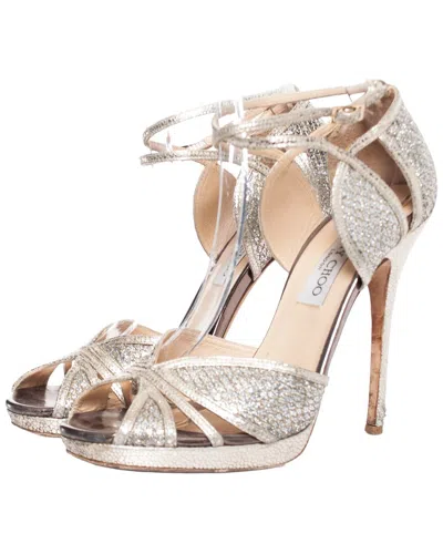 Pre-owned Jimmy Choo Women's Leather Platform Sandal (authentic Pre-loved) In Neutral