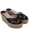 Jimmy Choo Snakeskin-embossed Espadrille Wedge Sandals In Black Leather In Black