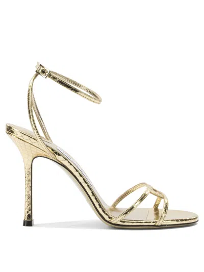 Jimmy Choo Leo 100 Metallic Leather Sandals In Gold