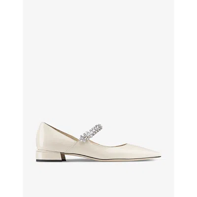 Jimmy Choo Womens Linen Bing 25 Crystal-embellished Patent-leather Flats