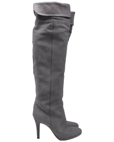 Pre-owned Jimmy Choo Women's Lizard-embossed Suede Knee-high Boot (authentic Pre-loved)