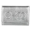 Jimmy Choo Women's Loni Leather Embossed Logo Tri-fold Card Case Wallet In Silver In Neutral