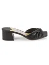 Jimmy Choo Women's Lyn Heel 45mm Ruched Leather Block-heel Slide Sandals In Black