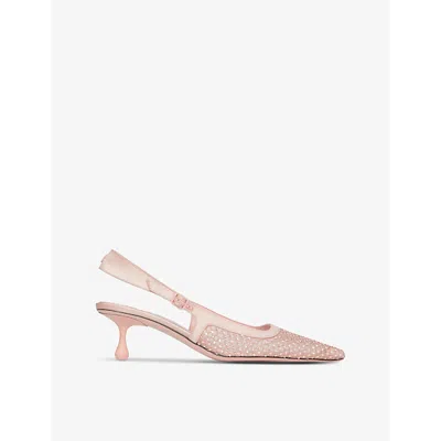 Jimmy Choo Amel 50 Crystal-embellished Mesh Heeled Courts In Macaron/crystal