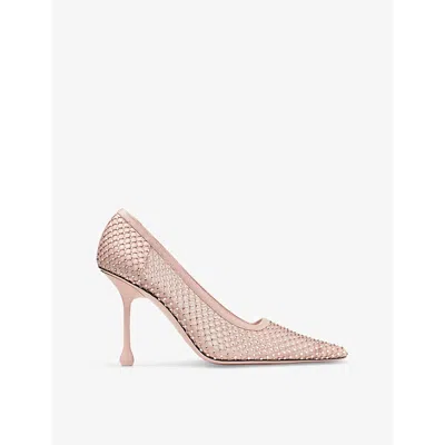 Jimmy Choo Ixia 95 Pointed-toe Mesh Heeled Courts In Macaron/crystal