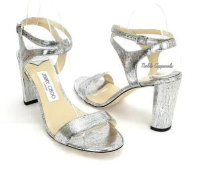 Pre-owned Jimmy Choo Women's Marine Leather High-heel Sandals Us 10 Eu 40 $650 Silver