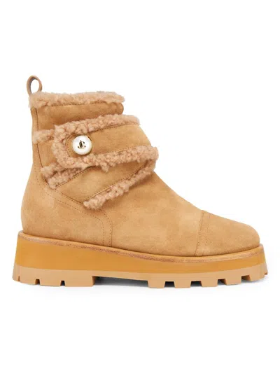 Jimmy Choo Women's Meena Shearling Suede Ankle Boots In Brown