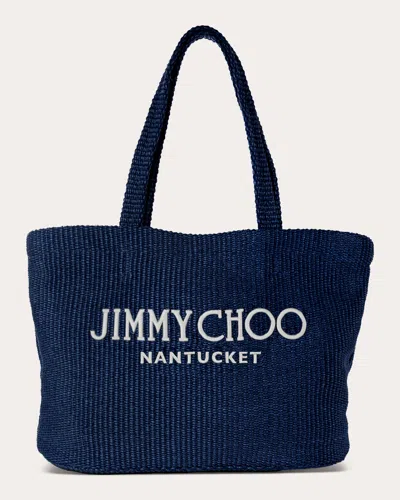 Jimmy Choo Women's Nantucket Medium Beach Tote Bag In Navy/white